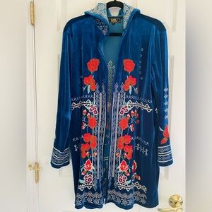 Velveteen, embroidered,hooded sweater. Excellent used condition. Small